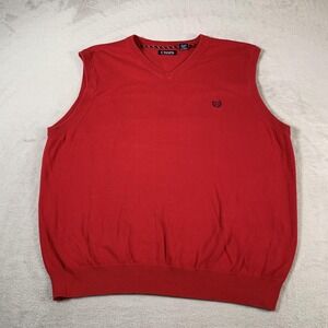 Chaps Sweater Vest Mens XL Red V Neck Pullover Embroidered Crest Classic‎ Casual